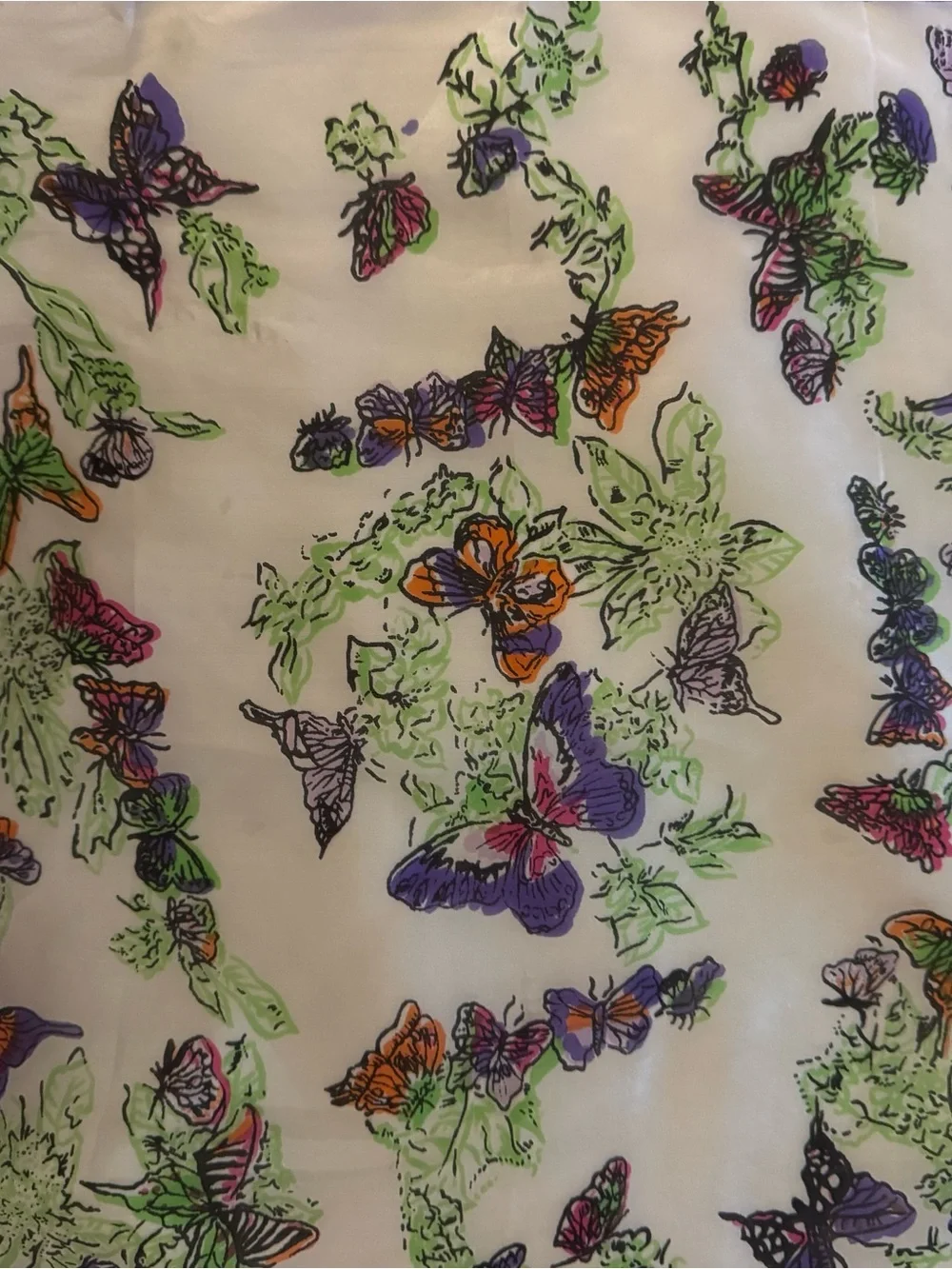 Vintage Butterfly & Botanical Foliage Silk Purple & White Scarf Made
